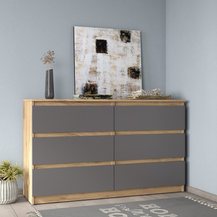 Современная мебель Широкий комод под телевизор 6 ящиков как лофт LOFT wood studio К-17 СИТИ ЛДСП Графит / дуб Крафт золотой, купить недорого в фирменном салоне магазине «Моя Мебель», всего за 12 860 руб.