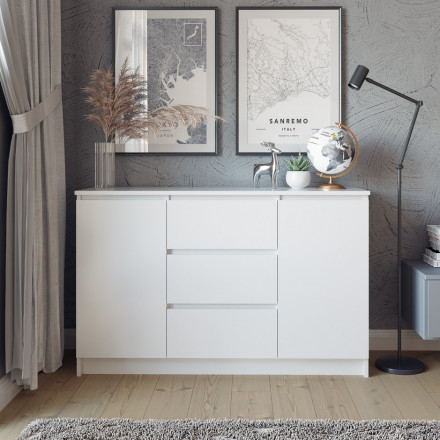 Современная мебель Тумба под ТВ как белый Комод IKEA MALM 3 ящика МК 1200.3 (МП/3) МС мори, купить недорого в фирменном салоне магазине «Моя Мебель», всего за 9 850 руб.