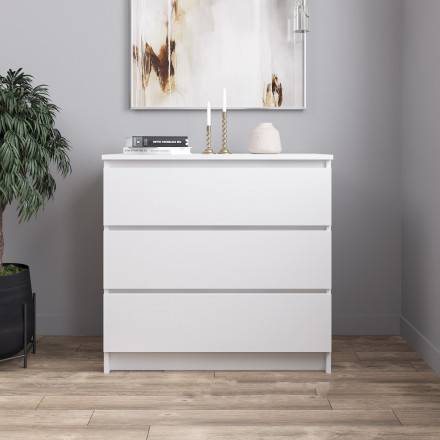 Современная мебель Белый комод с 3 ящиками как IKEA MALM (ИКЕА МАЛЬМ) МК 800.1 (МП/3) МС мори, купить недорого в фирменном салоне магазине «Моя Мебель», всего за 7 200 руб.