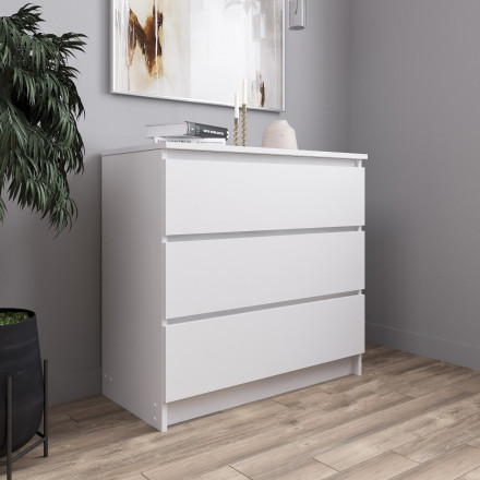 Современная мебель Белый комод с 3 ящиками как IKEA MALM (ИКЕА МАЛЬМ) МК 800.1 (МП/3) МС мори, купить недорого в фирменном салоне магазине «Моя Мебель», всего за 7 200 руб.