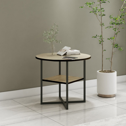 Современная мебель стол журнальный низкий круглый | Кофейный столик | Придиванный столик ЛОФТ bergen 15 (дуб крафт золотой), купить недорого в фирменном салоне магазине «Моя Мебель», всего за 4 310 руб.