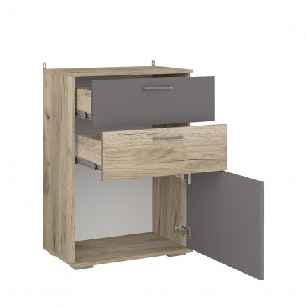 Современная мебель обувница в прихожую закрытая узкая | для обуви Тумба в прихожую с 2 выдвижными ящиками | Галошница | Обувной шкаф | Шкаф под обувь | Тумба в коридор ТБ-09 ЛАЙТ ЛДСП графит / крафт серый, купить недорого в фирменном салоне магазине «Моя Мебель», всего за 7 430 руб.