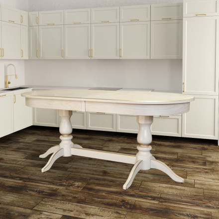 Современная мебель кухонный стол раздвижной овальный | стол обеденный Раздвижной большой | стол раскладной кухонный | большой раскладной обеденный стол | стол в гостиную в современном стиле | дерево массив шпон МДФ Tarun 3 слоновая кость / золото, купить недорого в фирменном салоне магазине «Моя Мебель», всего за 44 790 руб.