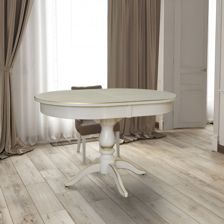 Современная мебель кухонный стол раздвижной овальный | стол обеденный Раздвижной большой | стол раскладной кухонный | большой раскладной обеденный стол | стол в гостиную в современном стиле | дерево массив шпон МДФ Tarun 4 слоновая кость / золото, купить недорого в фирменном салоне магазине «Моя Мебель», всего за 35 740 руб.