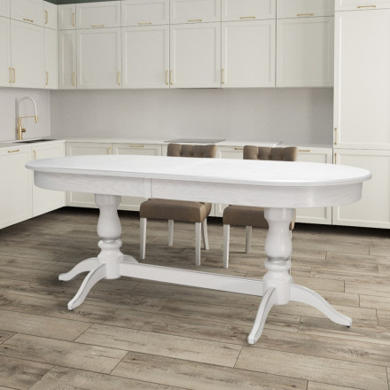 Современная мебель кухонный стол раздвижной овальный | стол обеденный Раздвижной большой | стол раскладной кухонный | большой раскладной обеденный стол | стол в гостиную в современном стиле | дерево массив шпон МДФ Tarun 5 белый / серебро, купить недорого в фирменном салоне магазине «Моя Мебель», всего за 49 590 руб.