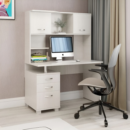 Современная мебель компьютерный стол с полками | ящиками | тумбой | надстройкой maxim 1, ЛДСП ясень Анкор светлый, купить недорого в фирменном салоне магазине «Моя Мебель», всего за 17 990 руб.