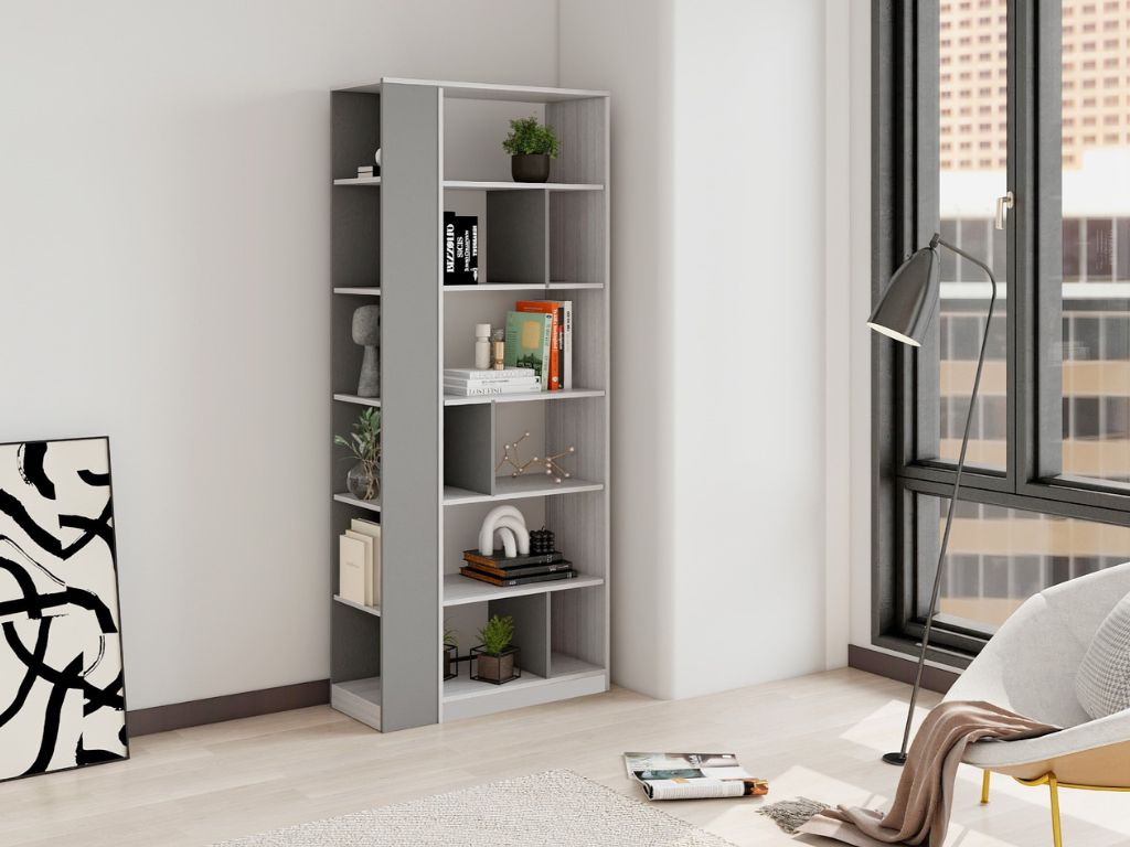 Стеллаж с открытыми полками для книг и зонирования nil's (дуб эльза / темно-серый лофт) в 'Моя Мебель'